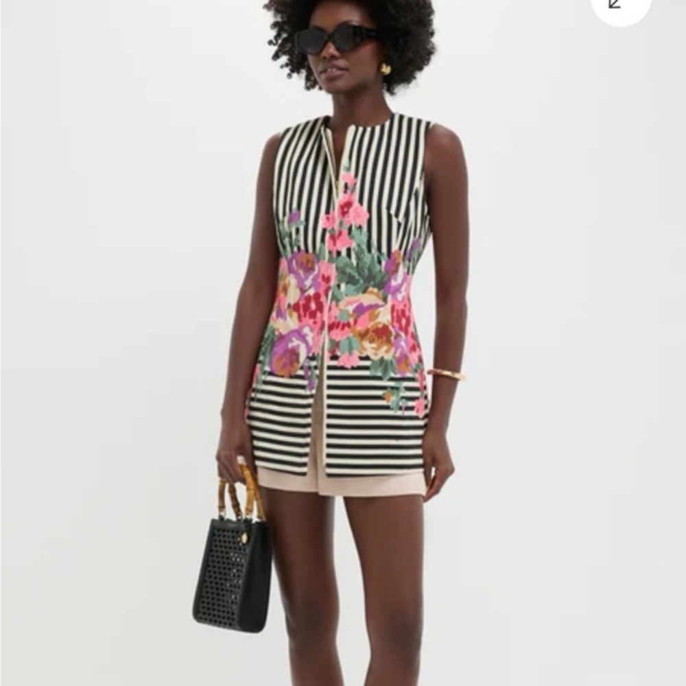 Tuckernuck Black & White Striped Sleeveless Tunic with Pink Floral Print